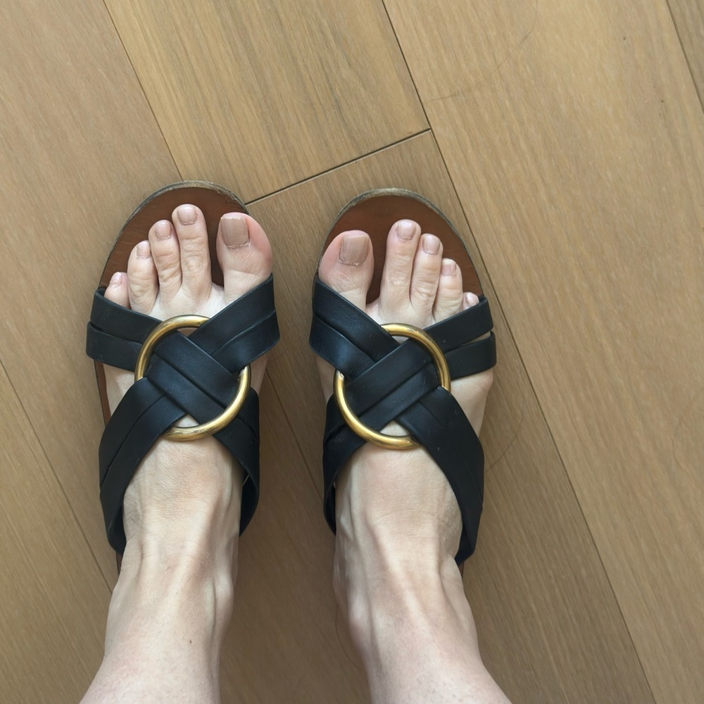 Chloe black sandals 7.5 best for wide feet leather gold